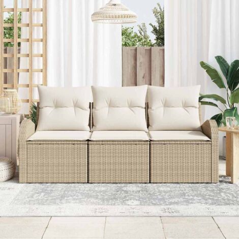 vidaXL Set Divano da Giardino 3 pcs Beige e bianco Poly Rattan