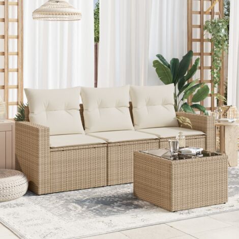 vidaXL Set Divano da Giardino 4 pz con Cuscini Beige in Polyrattan