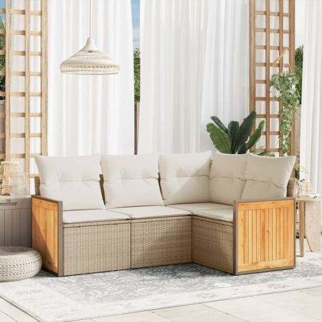 vidaXL Set Divano da Giardino 4 pz con Cuscini Beige in Polyrattan