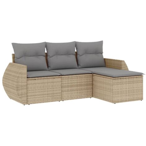 vidaXL Set Divano da Giardino 4 pz con Cuscini Beige in Polyrattan