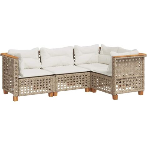 vidaXL Set Divano da Giardino 4 pz con Cuscini Beige in Polyrattan