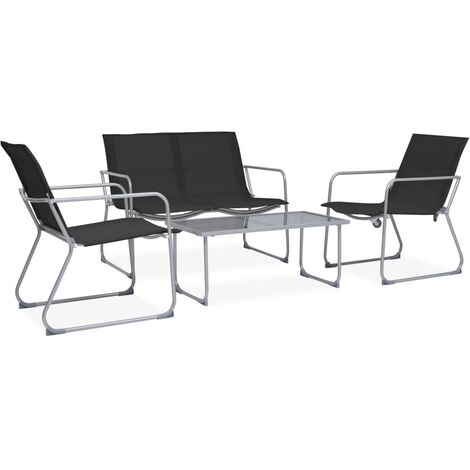vidaXL Set Divano da Giardino 4 pz in Tessuto e Acciaio Nero