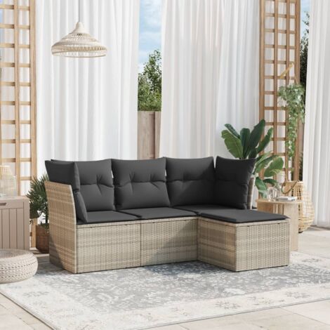 vidaXL Set Divano da Giardino 4pz con Cuscini Grigio Chiaro Polyrattan