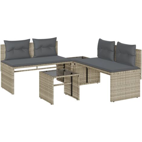 vidaXL Set Divano da Giardino 4pz con Cuscini Grigio Chiaro Polyrattan