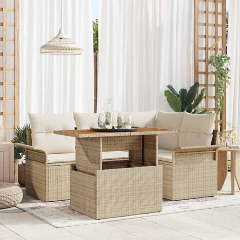 vidaXL Set Divano da Giardino 5 pcs Beige Poly Rattan