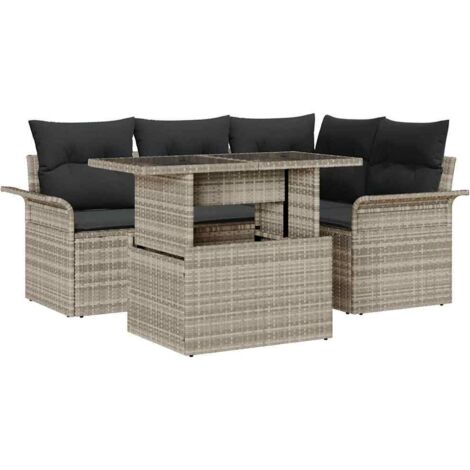 vidaXL Set Divano da Giardino 5 pcs Grigio chiaro Poly Rattan