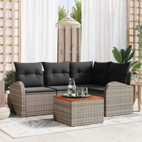 vidaXL Set Divano da Giardino 5 pcs Grigio Poly Rattan