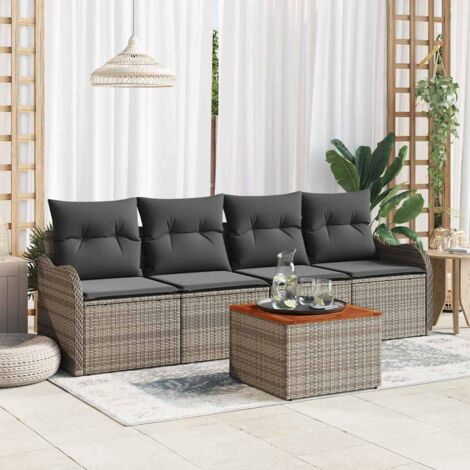 vidaXL Set Divano da Giardino 5 pcs Grigio Poly Rattan