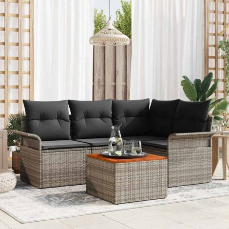 vidaXL Set Divano da Giardino 5 pcs Grigio Poly Rattan