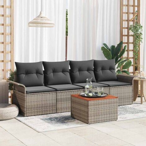 vidaXL Set Divano da Giardino 5 pcs Grigio Poly Rattan
