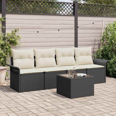 vidaXL Set Divano da Giardino 5 pcs Nero e Crema polyrattan