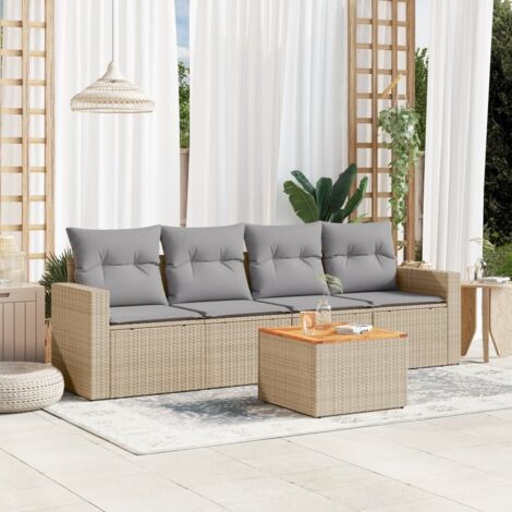 vidaXL Set Divano da Giardino 5 pz con Cuscini Beige in Polyrattan