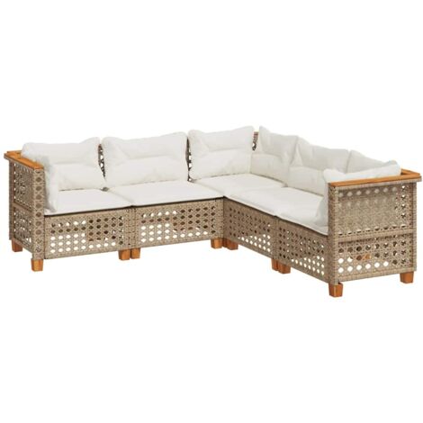 vidaXL Set Divano da Giardino 5 pz con Cuscini Beige in Polyrattan