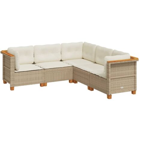 vidaXL Set Divano da Giardino 5 pz con Cuscini Beige in Polyrattan