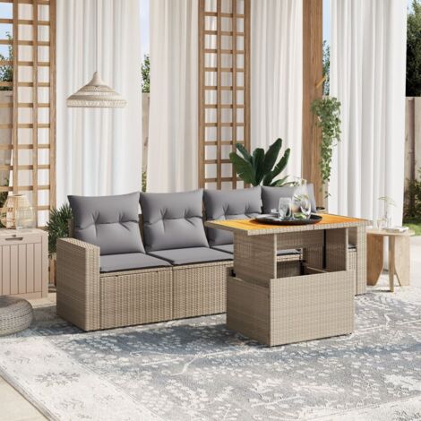 vidaXL Set Divano da Giardino 5 pz con Cuscini Beige in Polyrattan