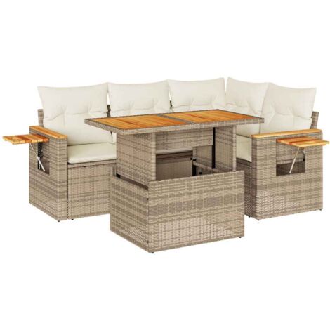 vidaXL Set Divano da Giardino 5 pz con Cuscini Beige Polyrattan Acacia