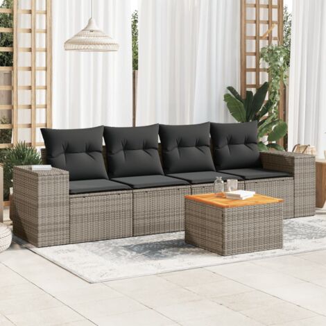 vidaXL Set Divano da Giardino 5 pz con Cuscini Grigio in Polyrattan
