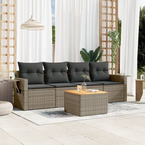 vidaXL Set Divano da Giardino 5 pz con Cuscini Grigio in Polyrattan