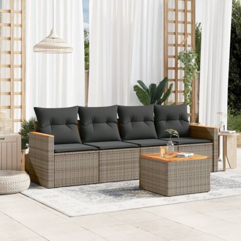 vidaXL Set Divano da Giardino 5 pz con Cuscini Grigio in Polyrattan