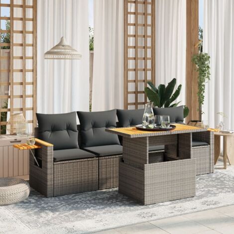 vidaXL Set Divano da Giardino 5 pz con Cuscini Grigio in Polyrattan