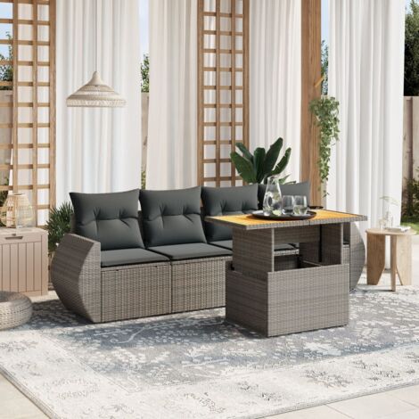 vidaXL Set Divano da Giardino 5 pz con Cuscini Grigio in Polyrattan