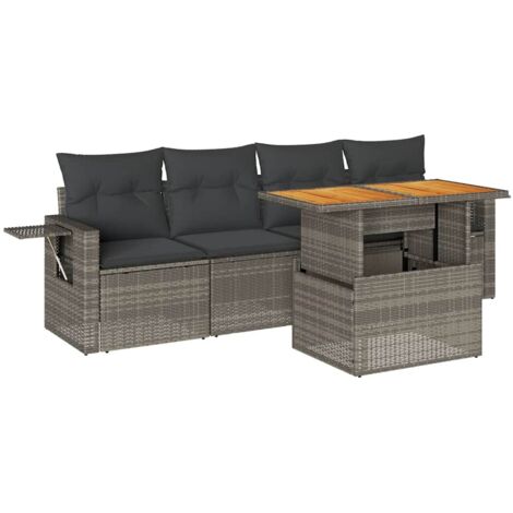 vidaXL Set Divano da Giardino 5 pz con Cuscini Grigio in Polyrattan