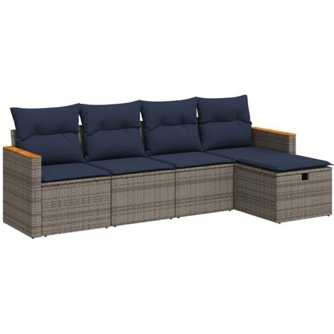 vidaXL Set Divano da Giardino 5 pz con Cuscini Grigio in Polyrattan