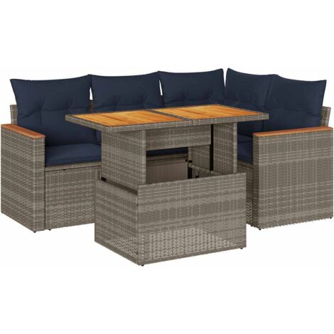 vidaXL Set Divano da Giardino 5 pz con Cuscini Grigio in Polyrattan
