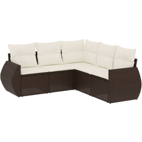 vidaXL Set Divano da Giardino 5 pz con Cuscini Marrone in Polyrattan