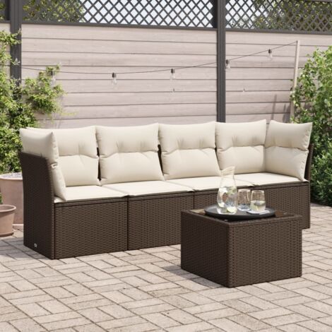 vidaXL Set Divano da Giardino 5 pz con Cuscini Marrone in Polyrattan