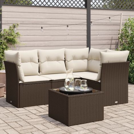 vidaXL Set Divano da Giardino 5 pz con Cuscini Marrone in Polyrattan