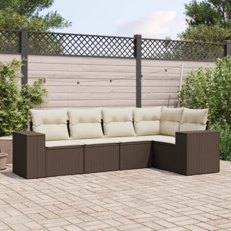 vidaXL Set Divano da Giardino 5 pz con Cuscini Marrone in Polyrattan