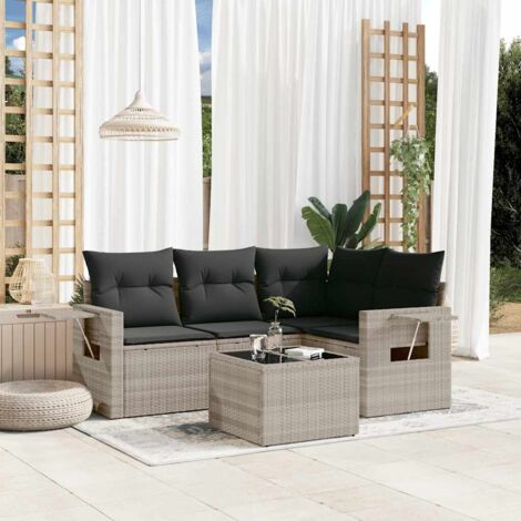 vidaXL Set Divano da Giardino 5pz con Cuscini Grigio Chiaro