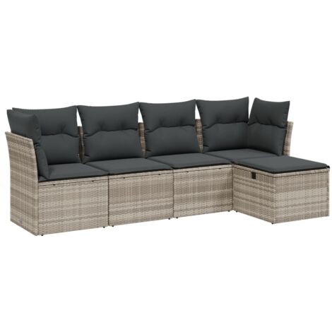 vidaXL Set Divano da Giardino 5pz con Cuscini Grigio Chiaro Polyrattan