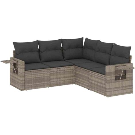 vidaXL Set Divano da Giardino 5pz con Cuscini Grigio Chiaro Polyrattan