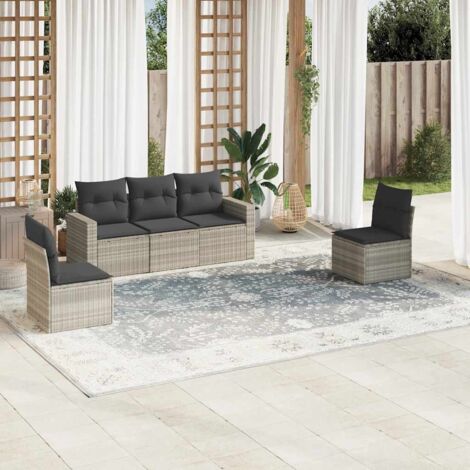 vidaXL Set Divano da Giardino 5pz con Cuscini Grigio Chiaro Polyrattan