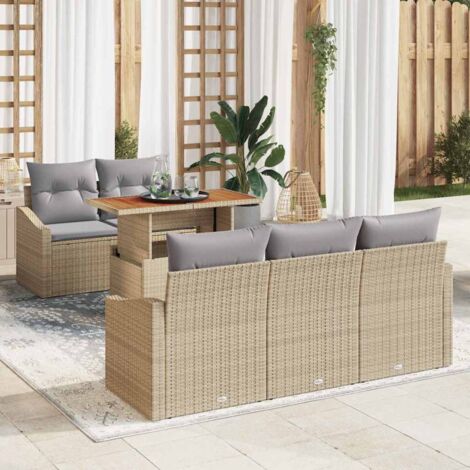 vidaXL Set Divano da Giardino 6 pcs Beige Poly Rattan
