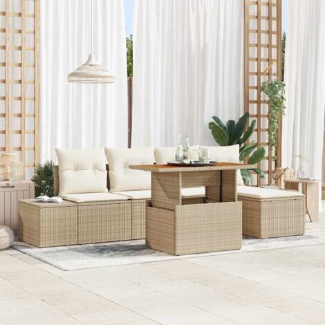 vidaXL Set Divano da Giardino 6 pcs Beige Poly Rattan