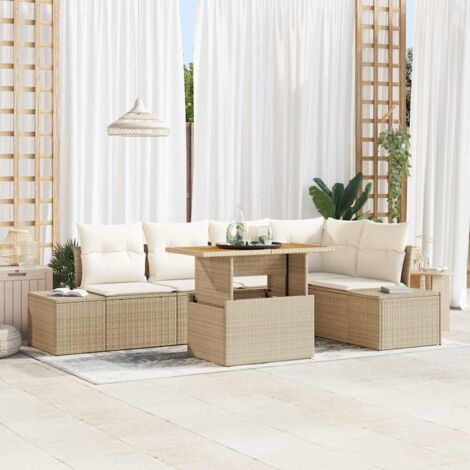 vidaXL Set Divano da Giardino 6 pcs Beige Poly Rattan