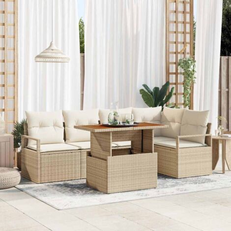 vidaXL Set Divano da Giardino 6 pcs Beige Poly Rattan