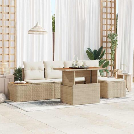 vidaXL Set Divano da Giardino 6 pcs Beige Poly Rattan