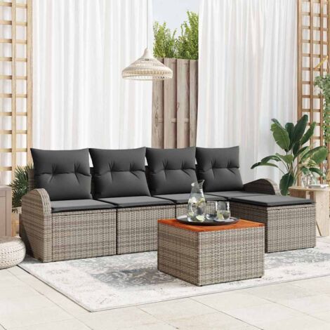 vidaXL Set Divano da Giardino 6 pcs Grigio Poly Rattan