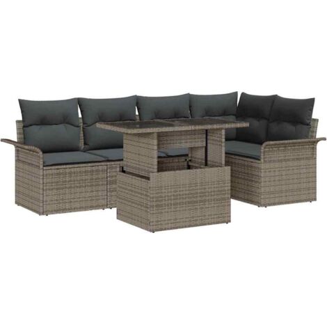 vidaXL Set Divano da Giardino 6 pcs Grigio Rattan in Polipropilene