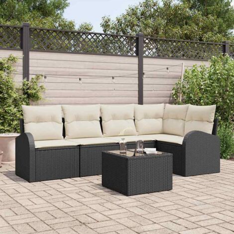 vidaXL Set Divano da Giardino 6 pcs Nero e bianco Poly Rattan