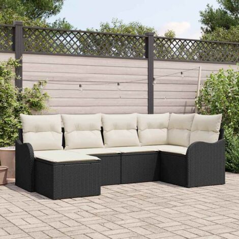 vidaXL Set Divano da Giardino 6 pcs Nero e bianco Poly Rattan