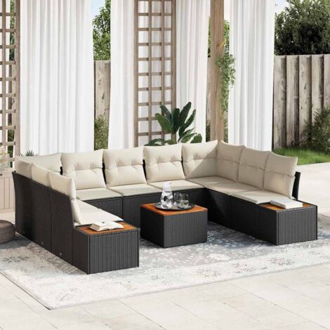 vidaXL Set Divano da Giardino 6 pcs Nero e crema Poly Rattan