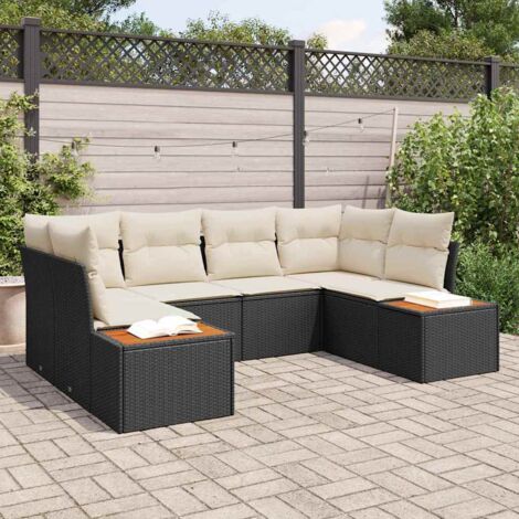 vidaXL Set Divano da Giardino 6 pcs Nero e crema Poly Rattan