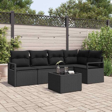 vidaXL Set Divano da Giardino 6 pcs Nero Poly Rattan