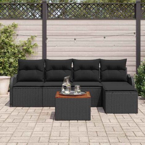 vidaXL Set Divano da Giardino 6 pcs Nero Poly Rattan