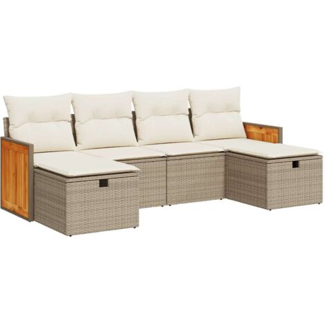 vidaXL Set Divano da Giardino 6 pz con Cuscini Beige in Polyrattan
